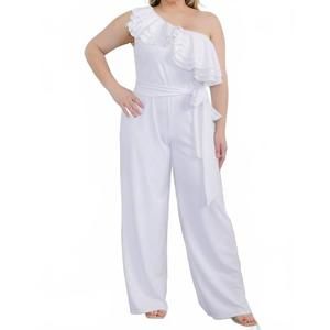 NEW KAREN T DESIGN one shoulder ruffle jumpsuit in white